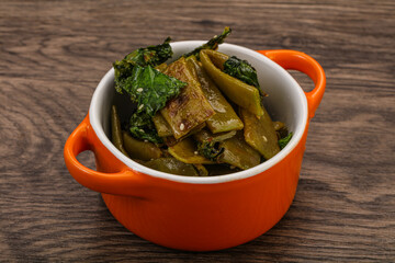 Vagan cuisine with roasted green bean