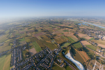 Rhine River with Industrial Park Solvay and cityscape of Rheinberg