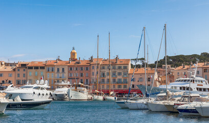 Fototapeta na wymiar Harbor of Saint-Tropez with luxury yachts – Saint-Tropez, Cote d’Azur, France