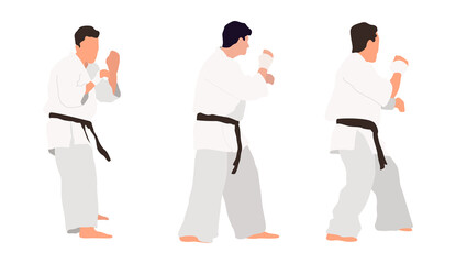 Karate people big vector isolated flat illustration set