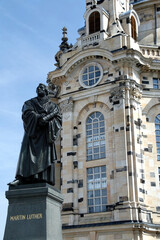 Fototapeta na wymiar Martin Luther Statue in front of the Frauenkirche in Dresden, Germany