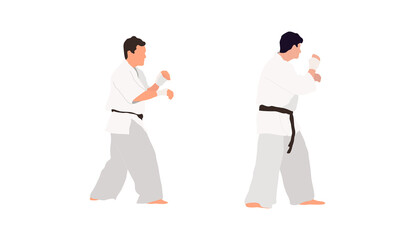 Two karate fighters vector isolated flat illustration