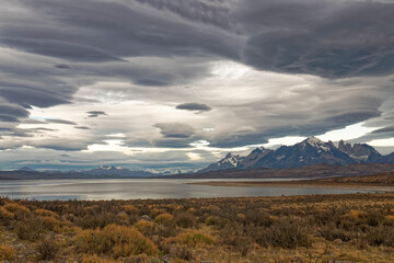 Chile Sarmiento Lake – postcard views of mountain peaks.