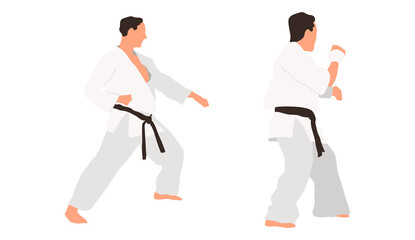 Two karate fighters vector isolated flat illustration