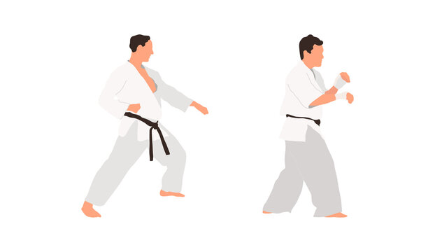 Two karate fighters vector isolated flat illustration