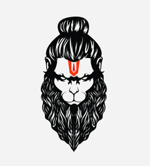 Lord Hanuman with orange tilak graphic trendy design. 