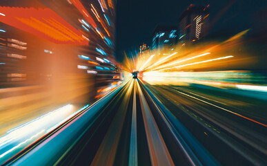 Abstract high speed technology POV train motion blurred concept from the Yuikamome monorail in...