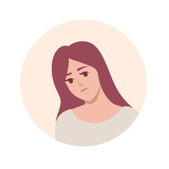 Flat portrait avatar icon for social platforms with young woman on beige circle vector illustration on white background