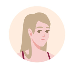 Flat portrait avatar icon for social platforms with young woman on beige circle vector illustration on white background