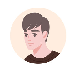 Flat portrait avatar icon for social platforms with young man on beige circle vector illustration on white background