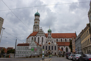 Facade of the St. Ulrich and St. Afra's Abbey in Augsburg, Bavaria, Germany. Long history monastery and Basilica.