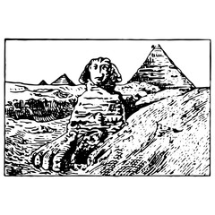 Fototapeta na wymiar Vintage engraving of the Sphinx and the Great Pyramids of Giza