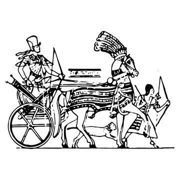 Vintage engraving style vector illustration of an egyptian war chariot