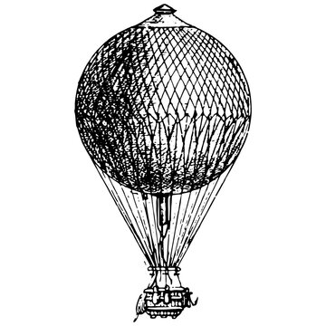 Vintage engraving of a a hot air balloon