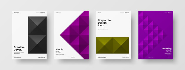 Company identity brochure template collection. Business presentation vector A4 vertical orientation front page mock up set. Corporate report cover abstract geometric illustration design layout bundle.
