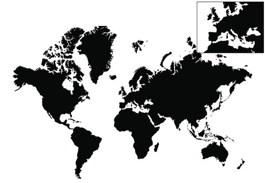Black world map silhouette vector