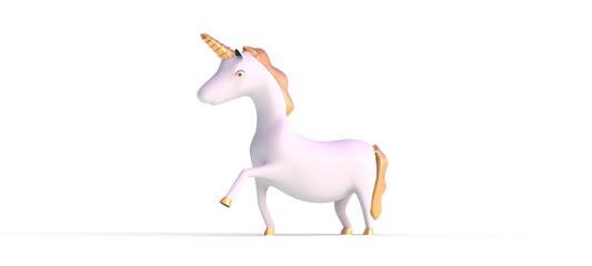 licorne avec une patte en l'air sur fond blanc