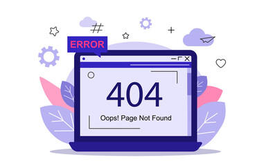 404 error page not found template on computer screen for webpage, landing page, illustrator vector EPS