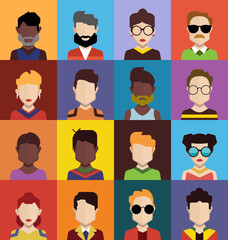 People icons set avatar profile diverse faces (use for social network)