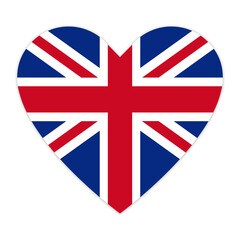 Flag of great britain in heart. Love London. Flag of England in the shape of a heart, vector icon. White background.
