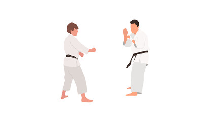 Two karate fighters vector isolated flat illustration