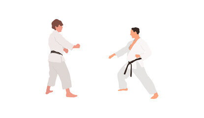 Two karate fighters vector isolated flat illustration
