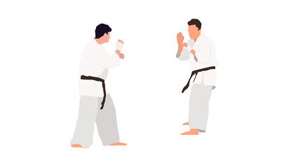 Two karate fighters vector isolated flat illustration