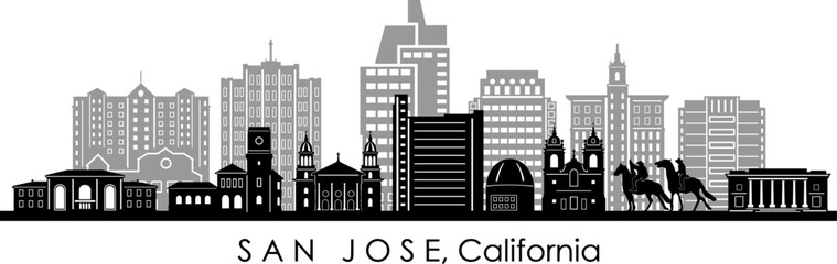 SAN JOSE City California Skyline Silhouette Cityscape Vector