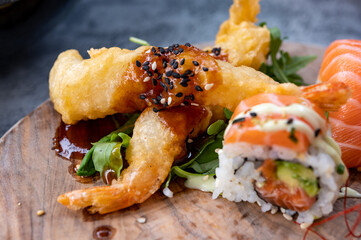 Asian seafood, deep fried tiger schrimp tempura
