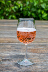 Tasting of Dutch rose wine on vineyard in summer