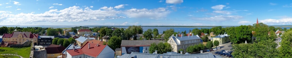 Fototapeta premium Panoramic aerial view of Haapsalu, sea and skyline.