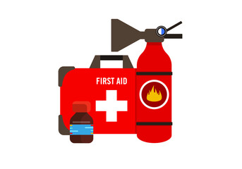 First aid kit with fire extinguisher