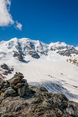 Obraz premium Bernina, Piz Palü, Diavolezza, Gletscher, Piz Trovat, Piz Bernina, Berninagruppe, Gletscherwanderung, Alpen, Pontresina, Graubünden, Sommer, Klimawandel, Schweiz