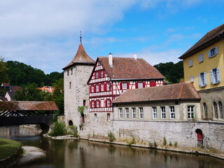 Fototapeta na wymiar view of medieval parts of town Schwaebisch Hall