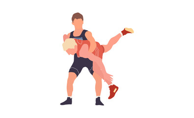 Fototapeta na wymiar Wrestling flat isolated illustration. Two young fighters 
