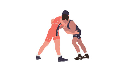 Fototapeta na wymiar Wrestling flat isolated illustration. Two young fighters 