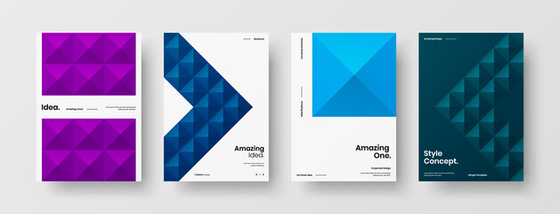 Company identity brochure template collection. Business presentation vector A4 vertical orientation front page mock up set. Corporate report cover abstract geometric illustration design layout bundle.