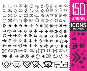 Set of 150 black arrow icons