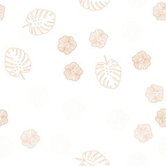 Light Orange vector seamless doodle background with flowers, leaves. Leaves, flowers in natural style on white background. Design for textile, fabric, wallpapers.
