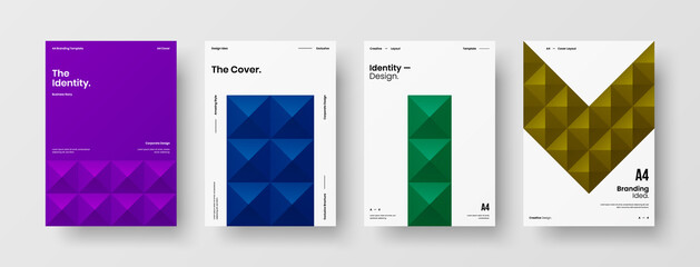 Company identity brochure template collection. Business presentation vector A4 vertical orientation front page mock up set. Corporate report cover abstract geometric illustration design layout bundle.