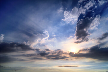 Naklejka na ściany i meble Beautiful Sunlight of the Ray and Cloudscape in Blue Sky.