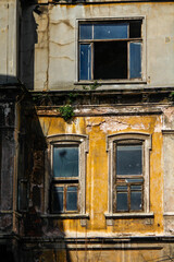 Windows of old abandoned houses. Istanbul Turkey