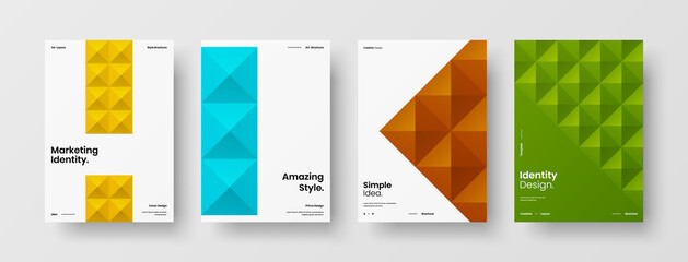 Naklejka premium Company identity brochure template collection. Business presentation vector A4 vertical orientation front page mock up set. Corporate report cover abstract geometric illustration design layout bundle.