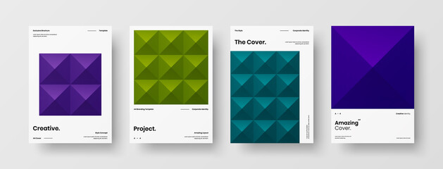 Company identity brochure template collection. Business presentation vector A4 vertical orientation front page mock up set. Corporate report cover abstract geometric illustration design layout bundle.