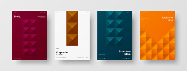 Company identity brochure template collection. Business presentation vector A4 vertical orientation front page mock up set. Corporate report cover abstract geometric illustration design layout bundle.