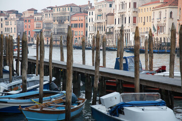 Italy Venice jetty with boats