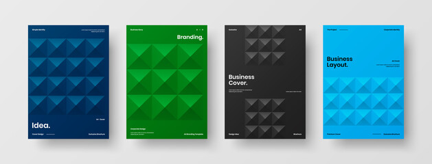 Company identity brochure template collection. Business presentation vector A4 vertical orientation front page mock up set. Corporate report cover abstract geometric illustration design layout bundle.