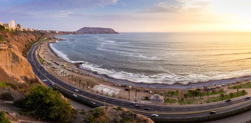 Panoramic landscape of the beach and the highway in Lima, Peru