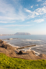 Panoramic landscape of the beach and the highway in Lima, Peru