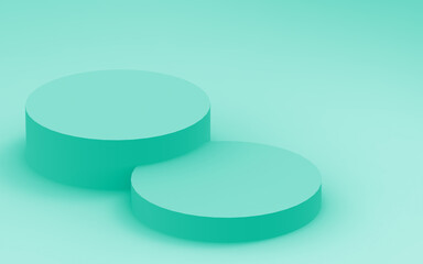 3d green bright cylinder podium minimal studio background. Abstract 3d geometric shape object illustration render. Display for food natural product.